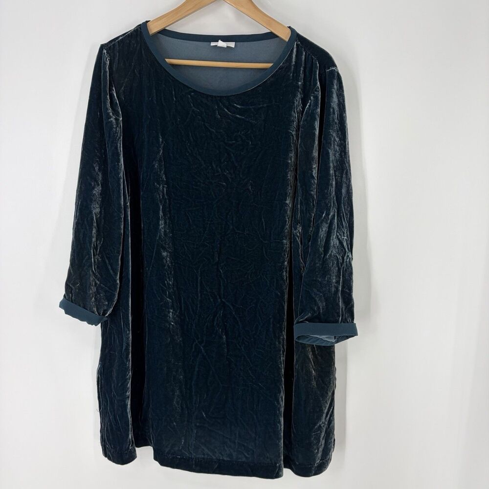J Jill Velvet Tunic Top Size XL Women Teal Green Velour Silk Stretch Cottagecore